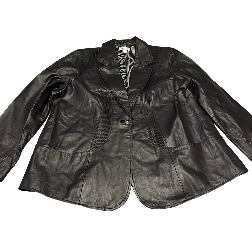 d&co Denim Co Black Leather Blazer Jacket Animal Print Lining‎ 1X